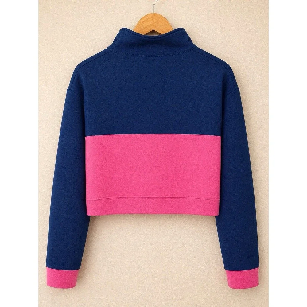 NIKE Pro Dri-FIT Women's 1/2-Zip Training Pullover Size XS Cropped Blue Pink